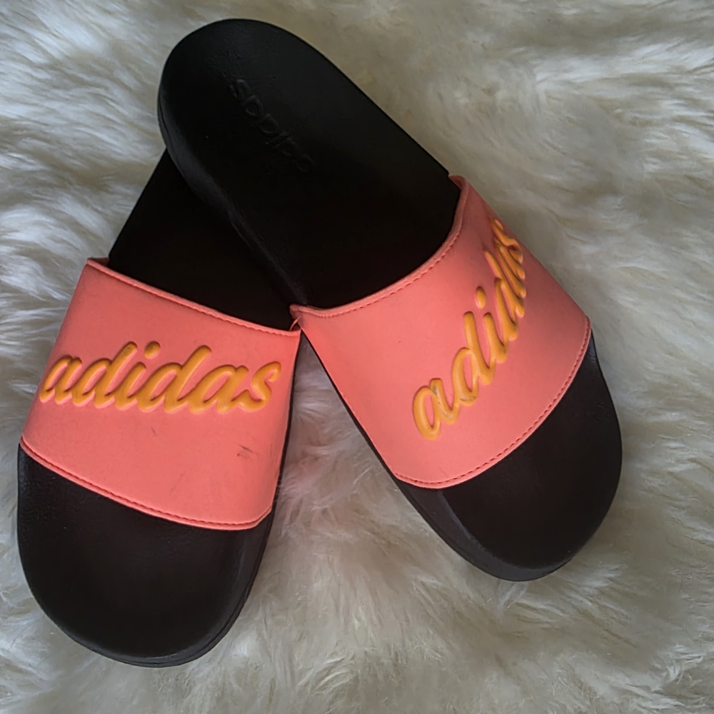 Adidas Women's Black and Pink Slides